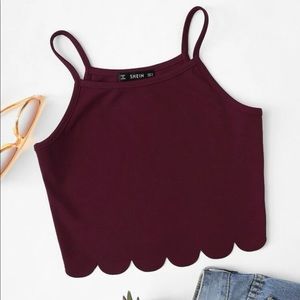 Scallop Hem Crop Cami Top in Burgundy